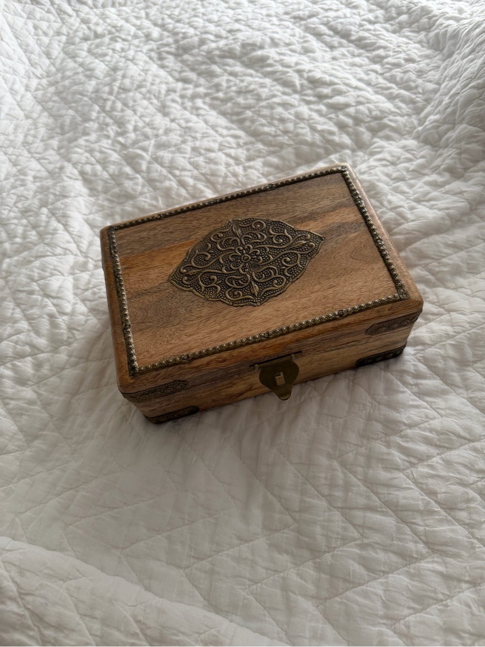 Wooden Decorative Jewelry Box with Brass Inlay - Brown